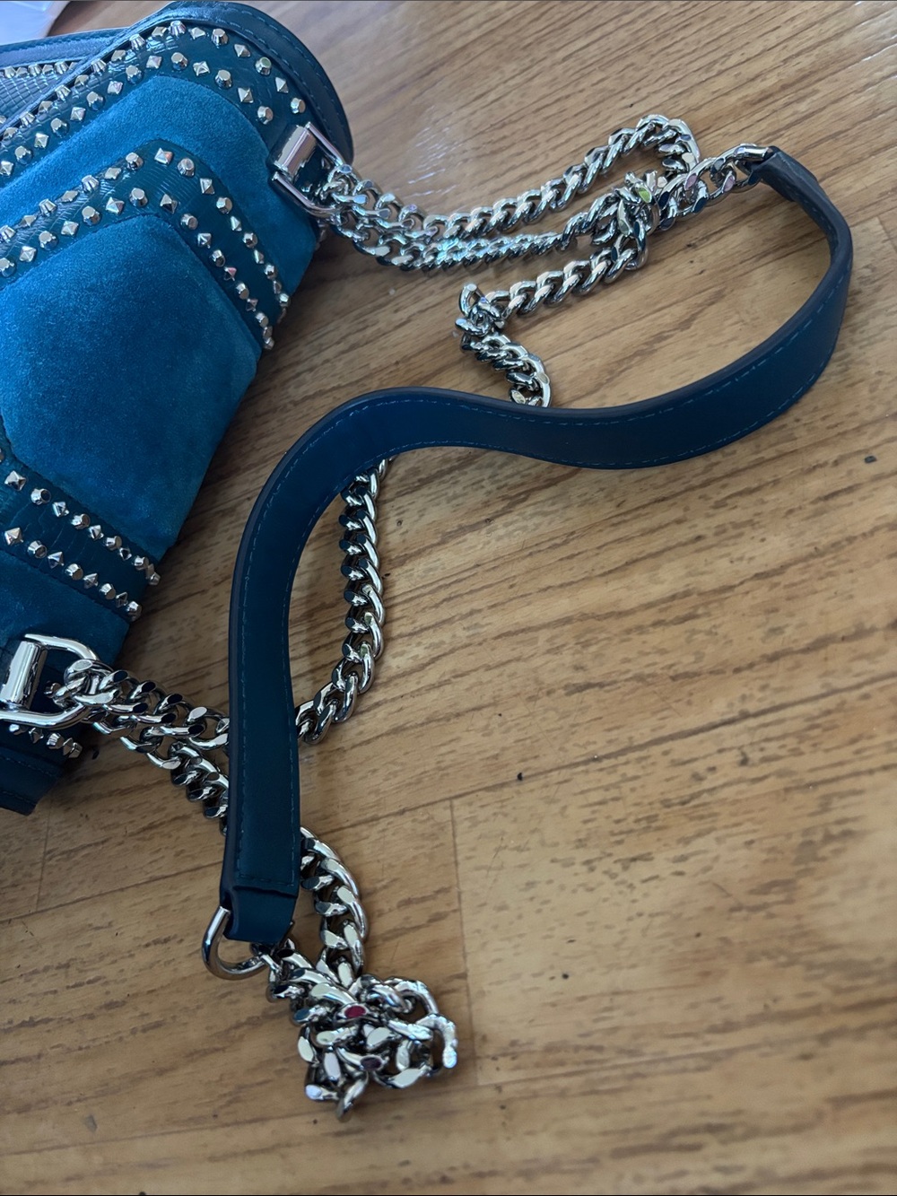 Michael Kora Teal and Studs Chain-Shoulder Crossbody Bag - Picture 11 of 11